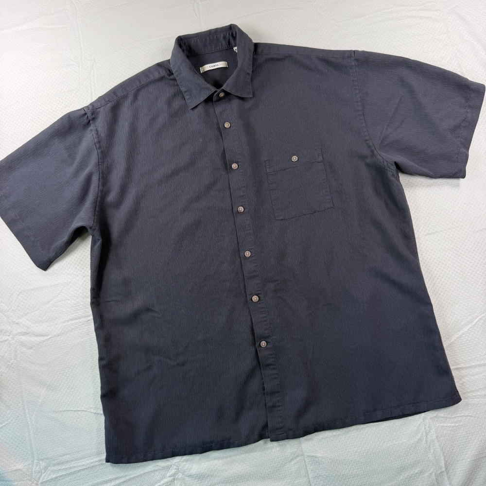 Campia Moda Mens XL Charcoal Gray Short Sleeve Rayon Blend Button Down Shirt